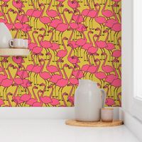 Flamingos - Mustard/French Rose  by Andrea Lauren