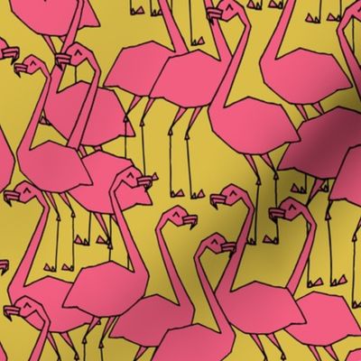 Flamingos - Mustard/French Rose  by Andrea Lauren