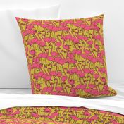 Flamingos - Mustard/French Rose  by Andrea Lauren