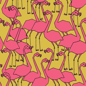 Flamingos - Mustard/French Rose  by Andrea Lauren