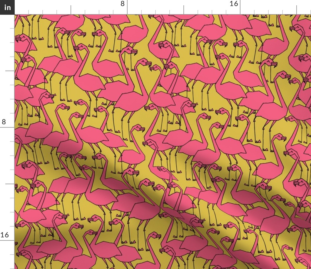 Flamingos - Mustard/French Rose  by Andrea Lauren