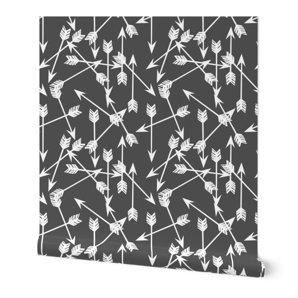 arrows scattered // grey charcoal and white kids room nursery outdoors print
