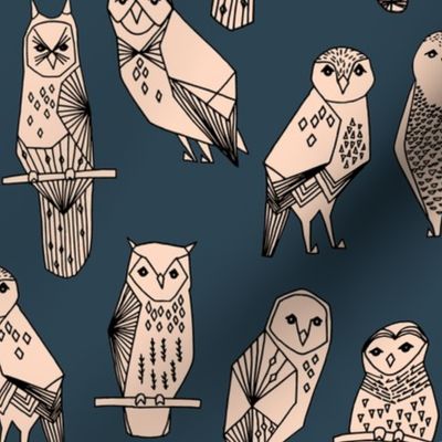 owl // blush and navy hand-drawn illustration bird owl by Andrea Lauren