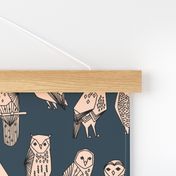 owl // blush and navy hand-drawn illustration bird owl by Andrea Lauren