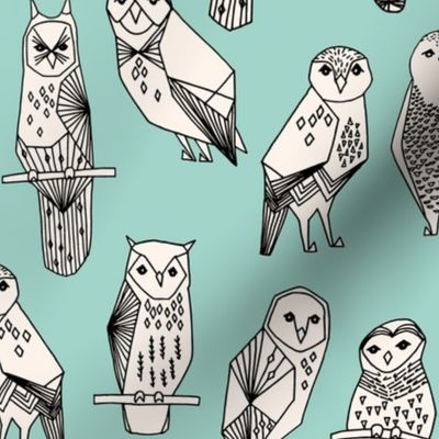 owl // hand-drawn bird illustration featuring hand-drawn illustration by Andrea Lauren mint and cream