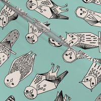 owl // hand-drawn bird illustration featuring hand-drawn illustration by Andrea Lauren mint and cream
