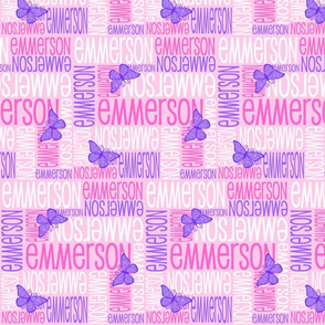 Personalised Name Fabric - Butterfly Pink and Purple