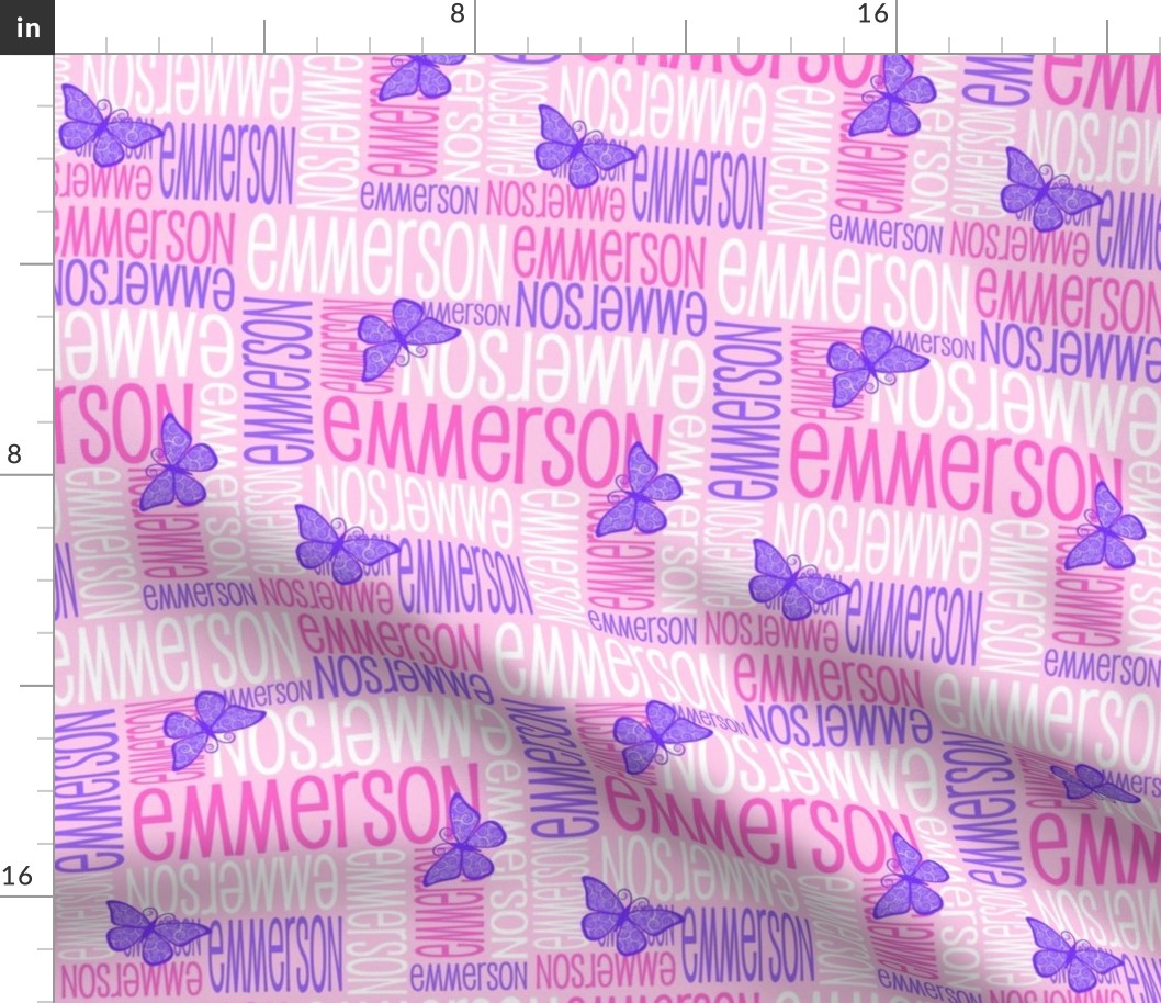 Personalised Name Fabric - Butterfly Pink and Purple
