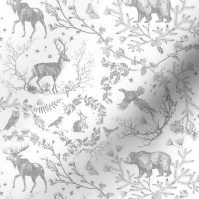 Winter Woodland Toile (white and grey/linen) LRG