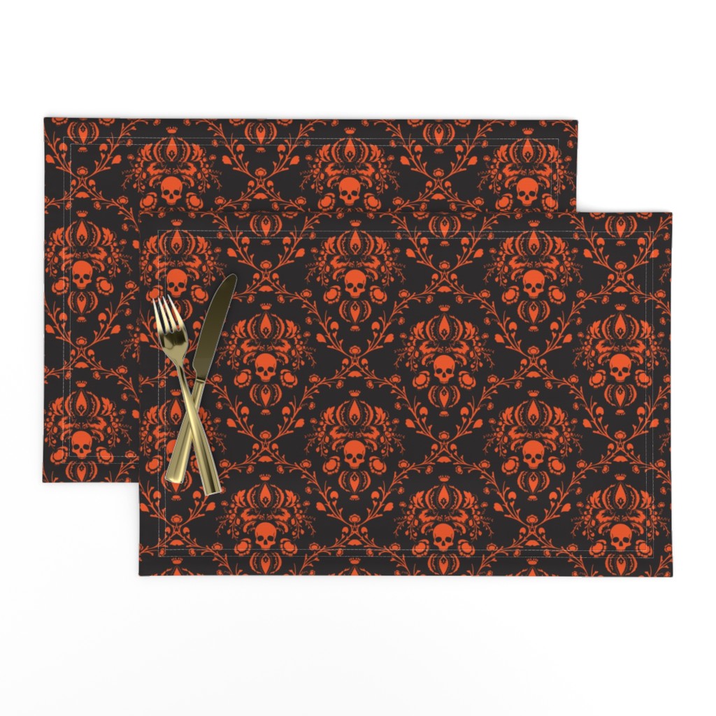 Black and Orange Skull Damask