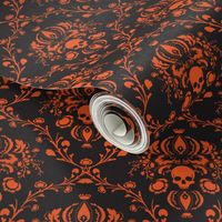 Black and Orange Skull Damask