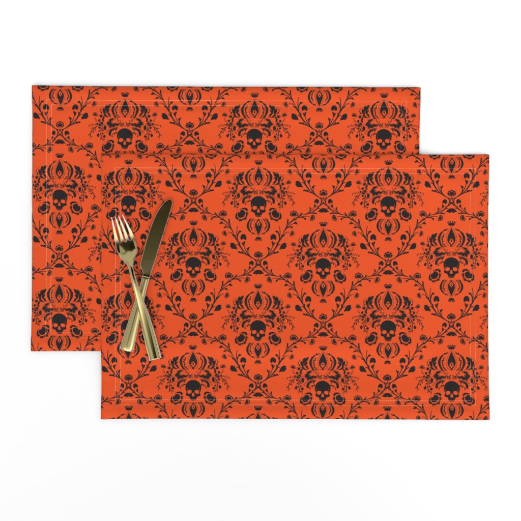 Orange and Black Skull Damask