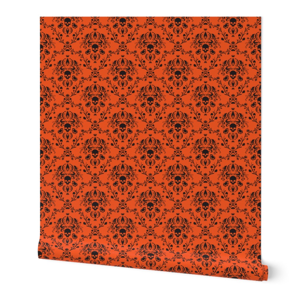 Orange and Black Skull Damask