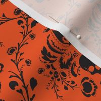 Orange and Black Skull Damask