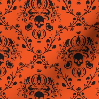 Orange and Black Skull Damask