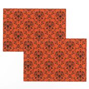 Orange and Black Skull Damask