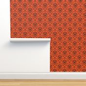 Orange and Black Skull Damask