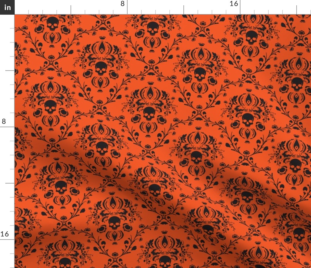 Orange and Black Skull Damask