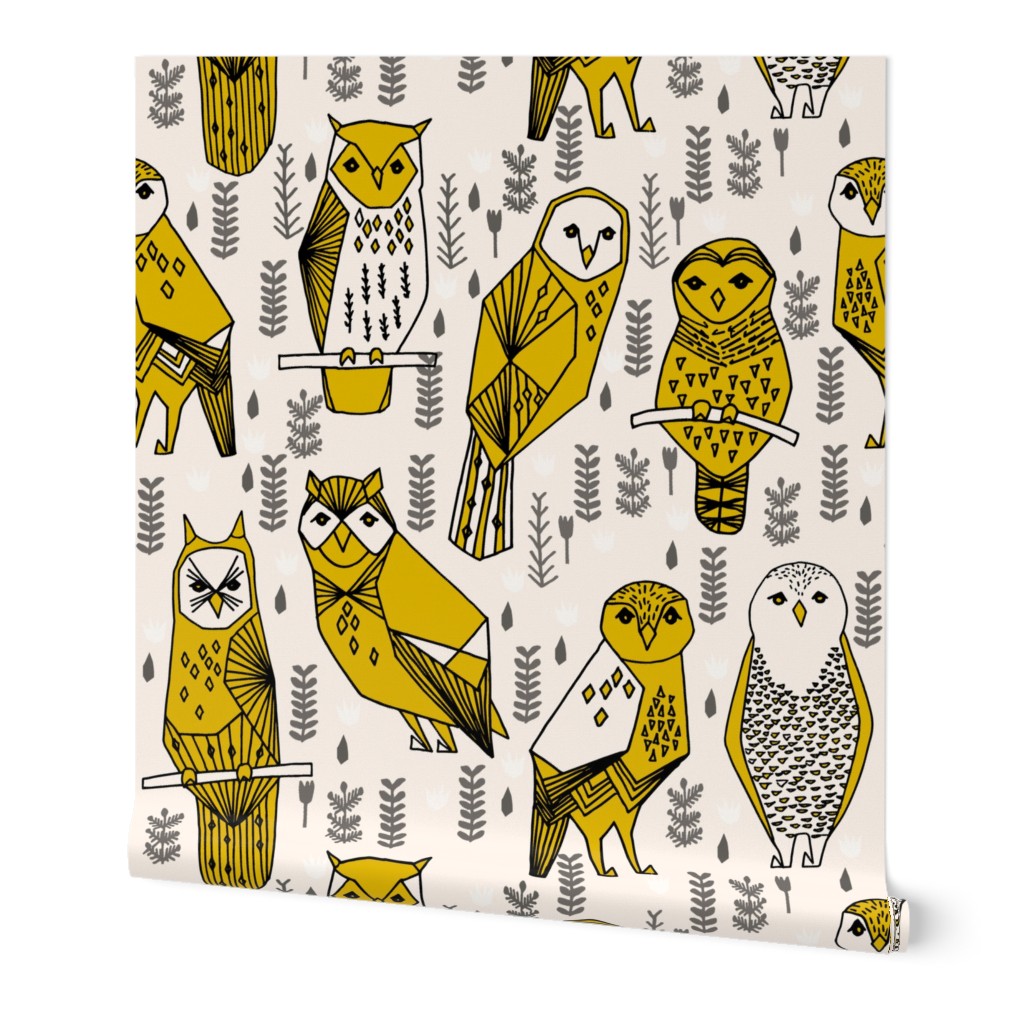 owl // hand-drawn seamless illustration featuring owls birds woodland design by Andrea Lauren on fabric for print crafters baby nursery leggings