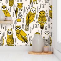 owl // hand-drawn seamless illustration featuring owls birds woodland design by Andrea Lauren on fabric for print crafters baby nursery leggings