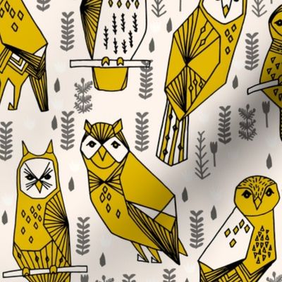 owl // hand-drawn seamless illustration featuring owls birds woodland design by Andrea Lauren on fabric for print crafters baby nursery leggings