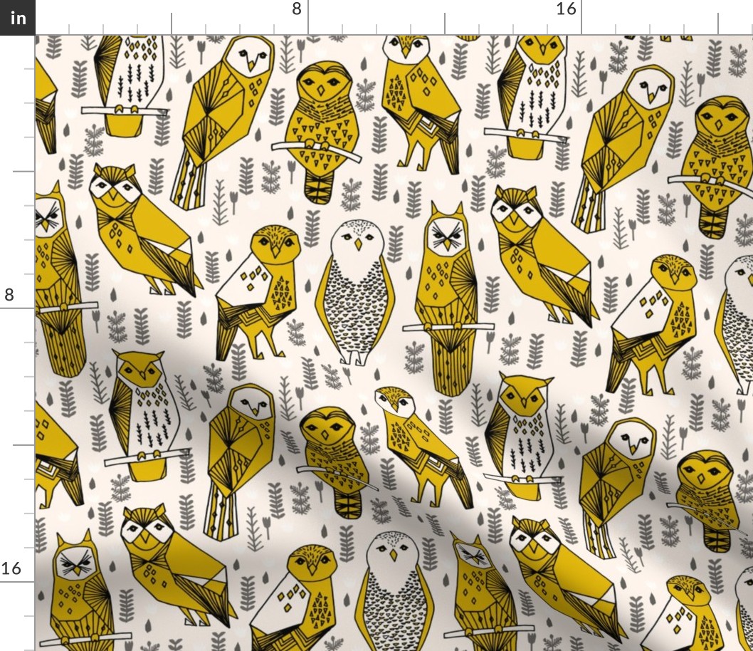 owl // hand-drawn seamless illustration featuring owls birds woodland design by Andrea Lauren on fabric for print crafters baby nursery leggings