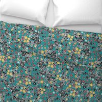 cloisonne flowers teal