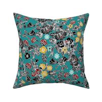 cloisonne flowers teal