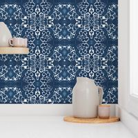 Indigo and White Damask 