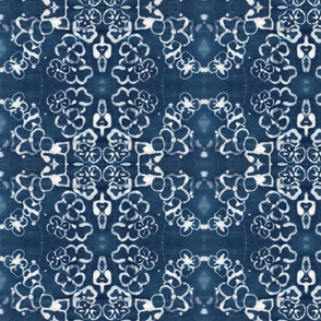 Indigo and White Damask 