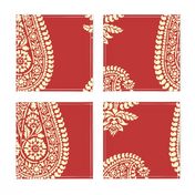 Holiday Red Paisley Block Print Wrapping Paper