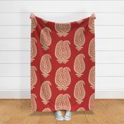 Holiday Red Paisley Block Print Wrapping Paper