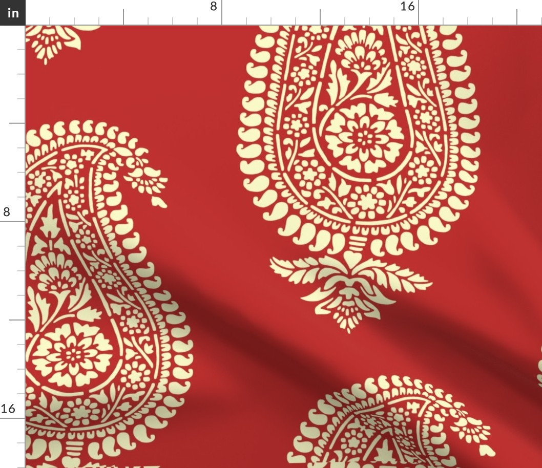 Holiday Red Paisley Block Print Wrapping Paper