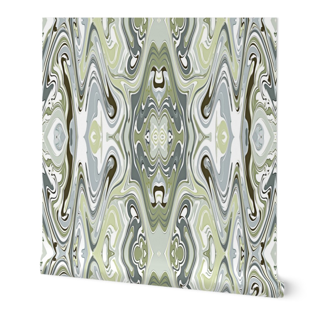 Greens, Blues, Grays Marbleized Abstract