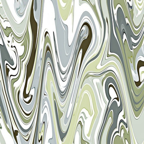 Greens, Blues, Grays Marbleized Abstract