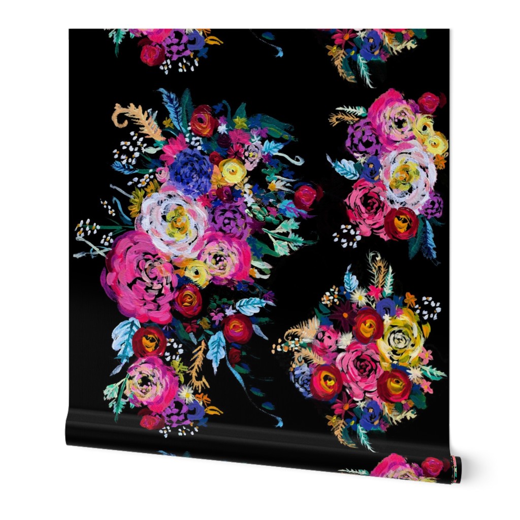 Bright Floral Painting on Black Background