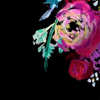 Bright Floral Painting on Black Background