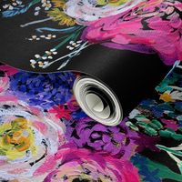 Bright Floral Painting on Black Background