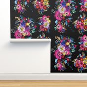 Bright Floral Painting on Black Background