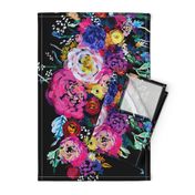 Bright Floral Painting on Black Background