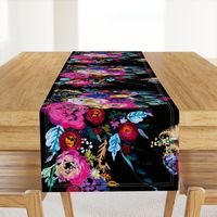 Bright Floral Painting on Black Background