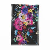 Bright Floral Painting on Black Background