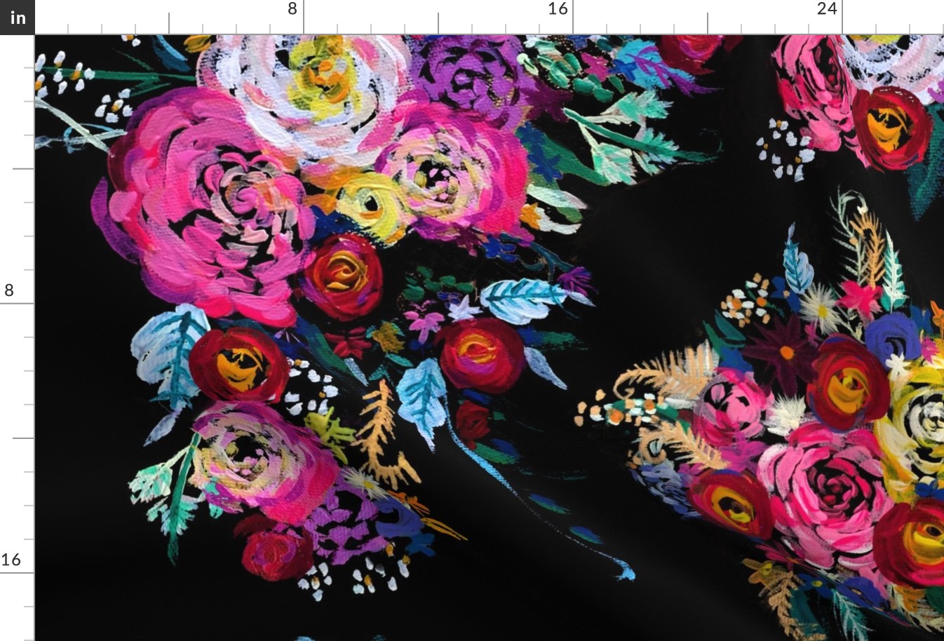 Bright Floral Painting on Black Background