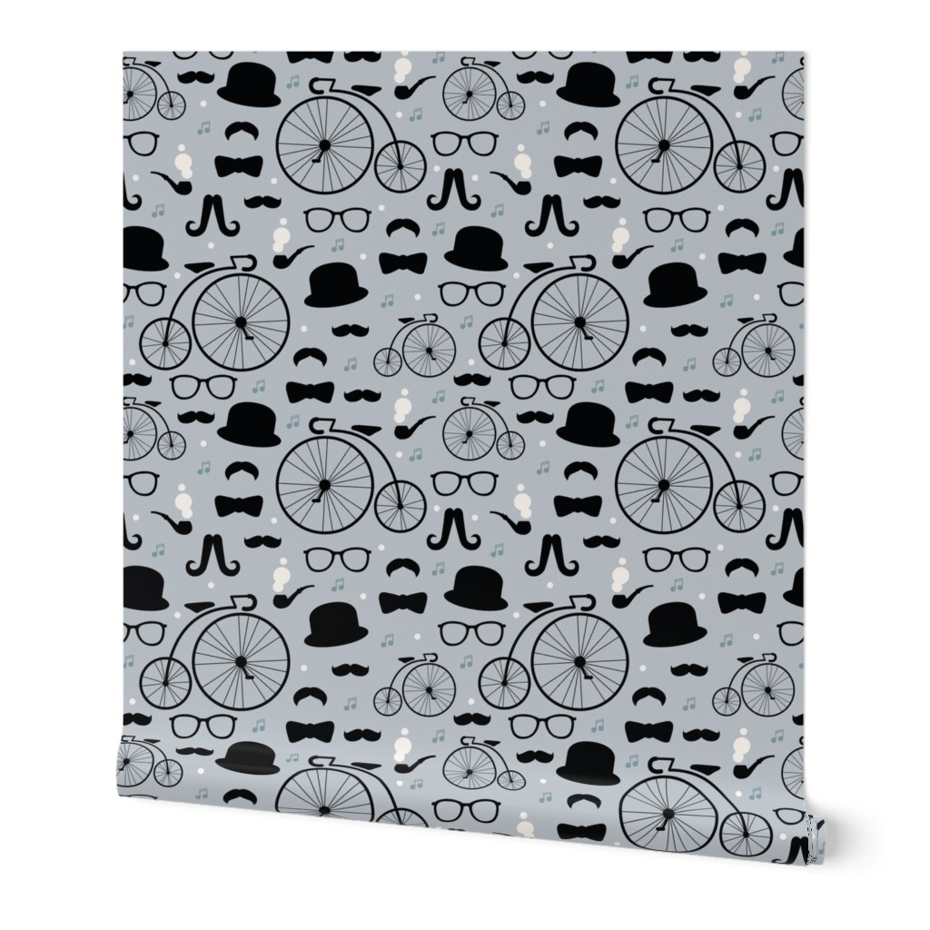 Film noir hipster pattern great gatsby icons bow tie mustache for boys