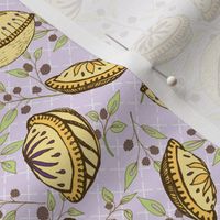 Brazenberry Pastry Treats on Lilac Lattice - Antique