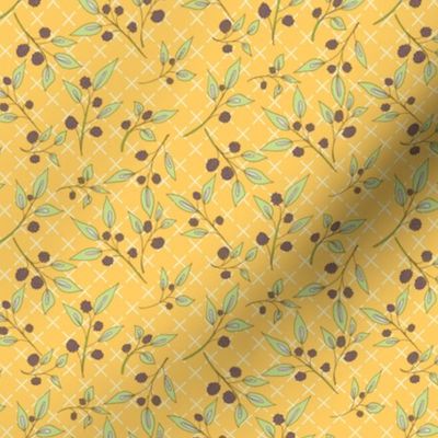 Brazenberry Clusters on Sunny Yellow Lattice - Antique