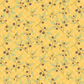 Brazenberry Clusters on Sunny Yellow Lattice - Antique