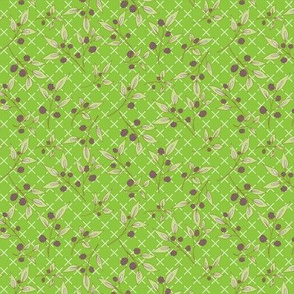 Brazenberry Clusters on Lime Green Lattice - Antique