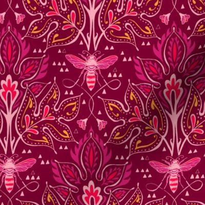 Bee Damask - Smaller Deep Red