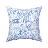 Personalised Name Fabric - White with Blue 3